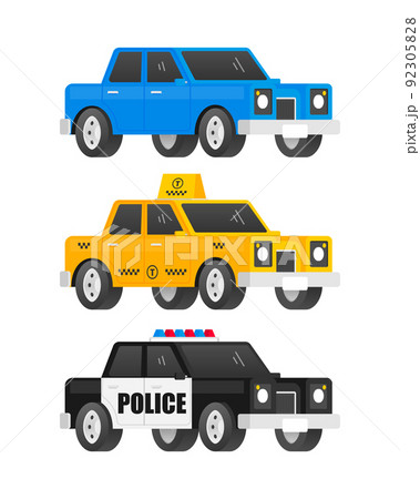 Police, taxi and ordinary car isolated on white background. Vector illustration. 92305828