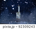 写真素材：【茨城県】雪中の磯浜灯柱 92309243