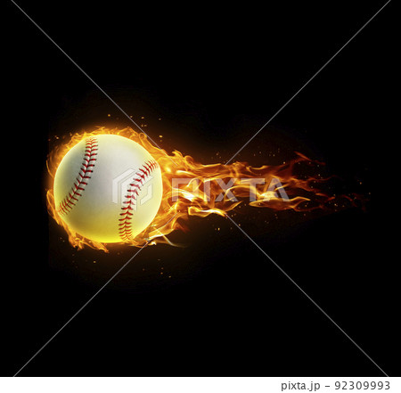 Baseball, on fire on black background 92309993