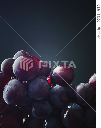 Ripe juicy dark grapes on wooden desk, food and wine, organic fruits concept 92314959