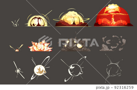 Bomb Explosion Retro Cartoon Icons Collection 92316259