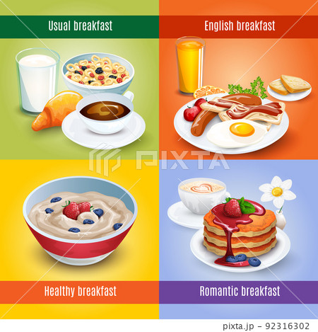 Breakfast 4 flat icons square combination Breakfast 4 flat icons square combination 92316302