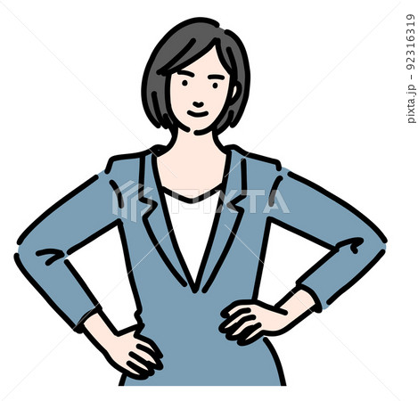 腰に手をあてて自信のあるスーツを着た若い女性のバストアップ 92316319