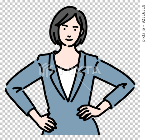腰に手をあてて自信のあるスーツを着た若い女性のバストアップ 92316319