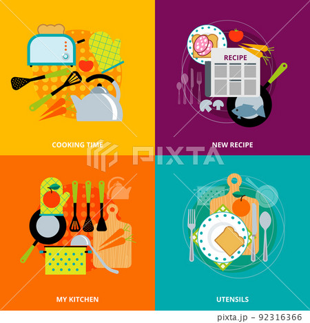 Cooking concept 4 flat icons square 92316366