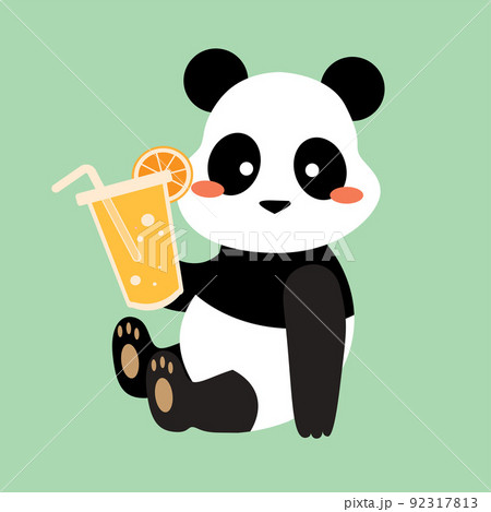 Cartoon cute kawaii panda bear with orange juice. Vector flat 92317813
