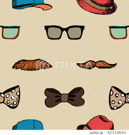 Bow tie, glasses and mustache seamless pattern 92319654