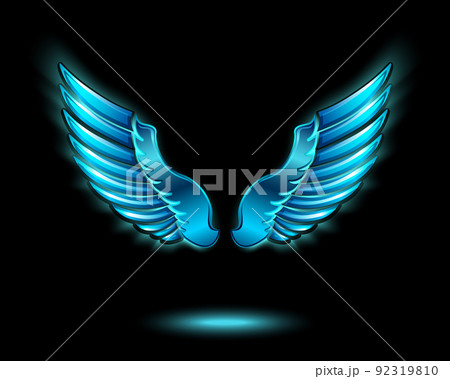 Blue glowing angel wings 92319810