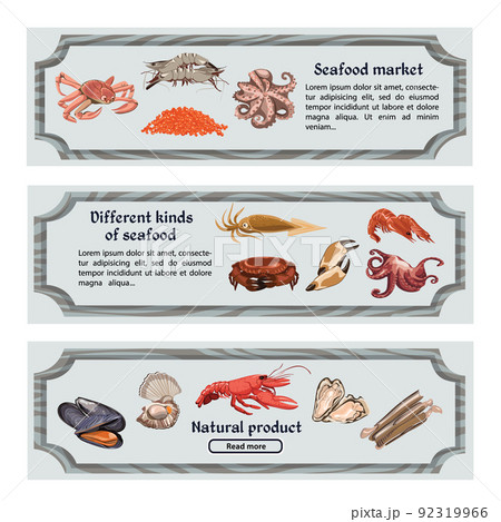 Colorful Hand Drawn Seafood Horizontal Banners 92319966