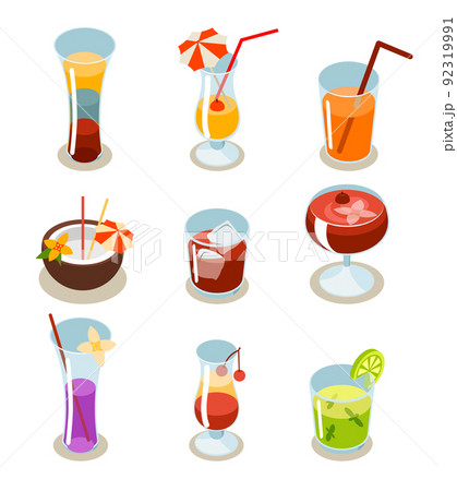 Cocktail icons isometric illustration Cocktail icons isometric illustration 92319991