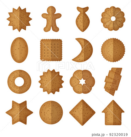 Vector cookies of different shapes. Star and gingerbread man, fish flower 92320019