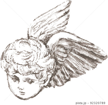 アナログイラスト　手描き　ペン画「天使」 天使 版画 絵画 ペン画 西洋絵画 アート 芸術 手描き アナログ