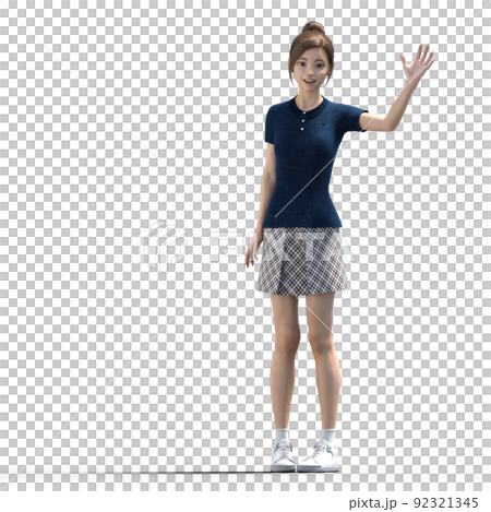 穿著藍色 polo 衫 perming3DCG 插圖素材的年輕女子 92321345