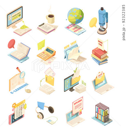 E-learning Isometric Icons Set E-learning Isometric Icons Set 92322385