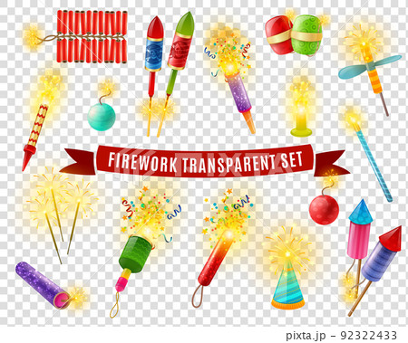 Firework Sparlers Firecrackers Transparent Background Set 92322433