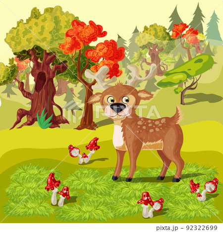 Forest Deer Cartoon Style Illustration 92322699