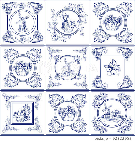Famous delft blue tiles icons collection 92322952