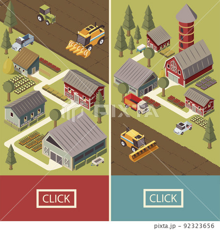 Farm Vehicles Isometric Banners 92323656