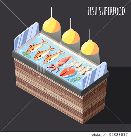 Fish Superfood Counter Isometric Background 92323657