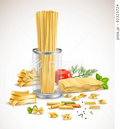Dry Pasta Assortment Herbs Realistic Poster 92323724