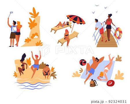 Beach mountains and sea voyage vacation travelers and holidays vector couple taking selfie girls Beach mountains and sea voyage vacation travelers and holidays vector couple taking selfie girls 92324031