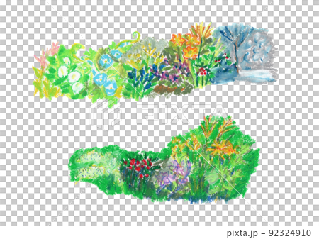 四季折々の花が咲くお庭のクレヨンイラスト 92324910