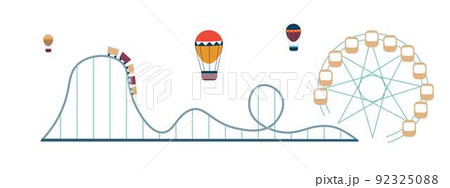 Attractions and big top circus amusement park ice cream vector roller coaster and air balloon 92325088