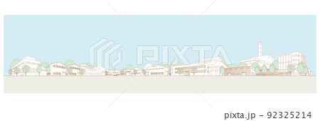 工場が並ぶ街並みのイラスト. 92325214