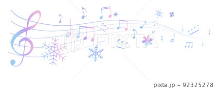 冬をイメージした遠近感のある楽譜のフレームイラスト　五線譜　背景イラスト　雪の結晶 92325278