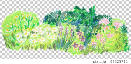 Crayon illustration of a garden where flowers bloom in each season 92325711