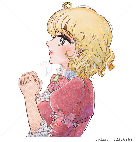 レトロ少女漫画イラスト・祈るお姫様、ヨーロッパ貴族 92326368