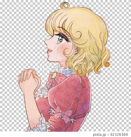 Showa shoujo manga style-Illustration of a moving princess who sheds tears and rejoices Showa shoujo manga style-Illustration of a moving princess who sheds tears and rejoices 92326369