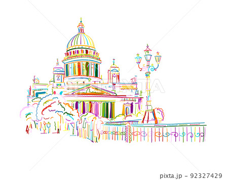 Saint Isaac Cathedral of Saint Petersburg landmark, Russia. Sketch for your design 92327429