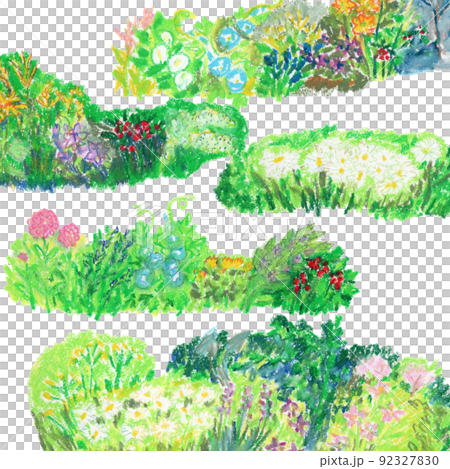 Crayon illustration of a garden where flowers bloom in each season 92327830