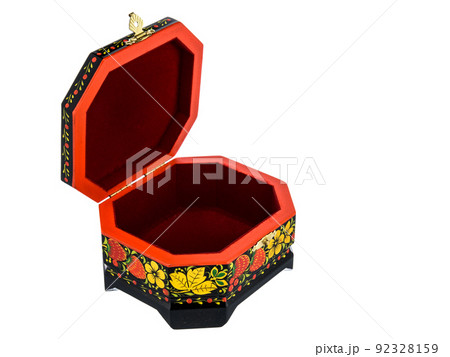 Empty Open Wooden Jewelry Box With Red Velvet Lining And Flower Pattern On  White Background. Closeup Image, Used For Storing Small Things, Luxury  Packaging For Anything Stock Photo, Picture and Royalty Free