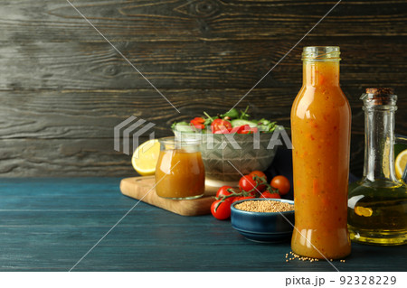 Concept of tasty food with sauce, space for text 92328229