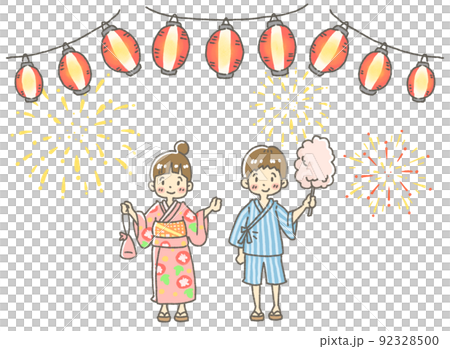 夏季節日煙花男孩和女孩 92328500