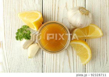 Concept of tasty food with sauce, top view Concept of tasty food with sauce, top view 92328711