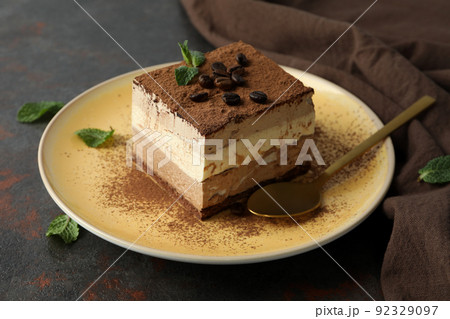 Concept of tasty dessert with Tiramisu cake, close up 92329097
