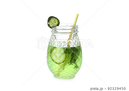 Concept of drink with Jalapeno cocktail isolated on white background Concept of drink with Jalapeno cocktail isolated on white background 92329450