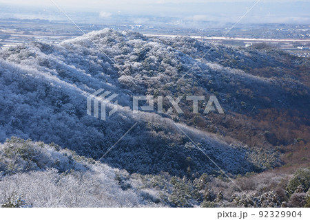大小山の雪景色　山頂南側小ピークから南西方面に広がる谷を見る 92329904