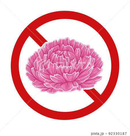 Vector peonies in the prohibition sign. Prohibition sign with pink lush flowers. Allergy danger. Dont pick flowers. Vector peonies in the prohibition sign. Prohibition sign with pink lush flowers. Allergy danger. Dont pick flowers. 92330187
