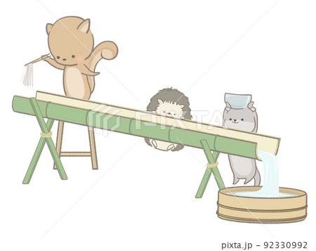 ながしそうめんをする動物のイラスト 92330992