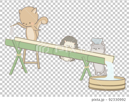 ながしそうめんをする動物のイラスト 92330992