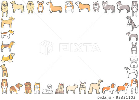 テリアやコリーなどの犬のイラストで作ったフレーム 枠 テリアやコリーなどの犬のイラストで作ったフレーム 枠 92331103