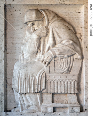 Pope Sixtus V bass relief by Ivan Mestrovic, San Girolamo dei Croati church in Rome, Italy 92331898