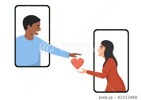 Happy couple gives each other a heart online 92332866