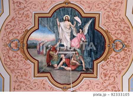 Resurrection of Jesus, fresco in the church of Saint Matthew in Stitar, Croatia Resurrection of Jesus, fresco in the church of Saint Matthew in Stitar, Croatia 92333105