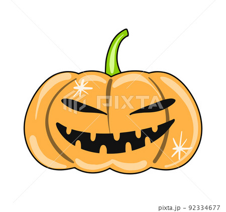 Vector Cute scary halloween pumpkin orange color icon drawn in flat style. 92334677