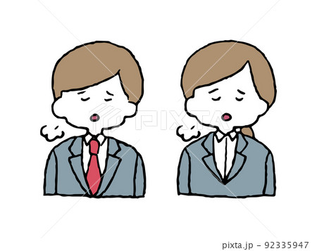 ため息をつくスーツの男女のイラスト ため息をつくスーツの男女のイラスト 92335947